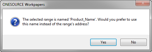 Screen capture showing the pop-up to select the name instead of the cell address.